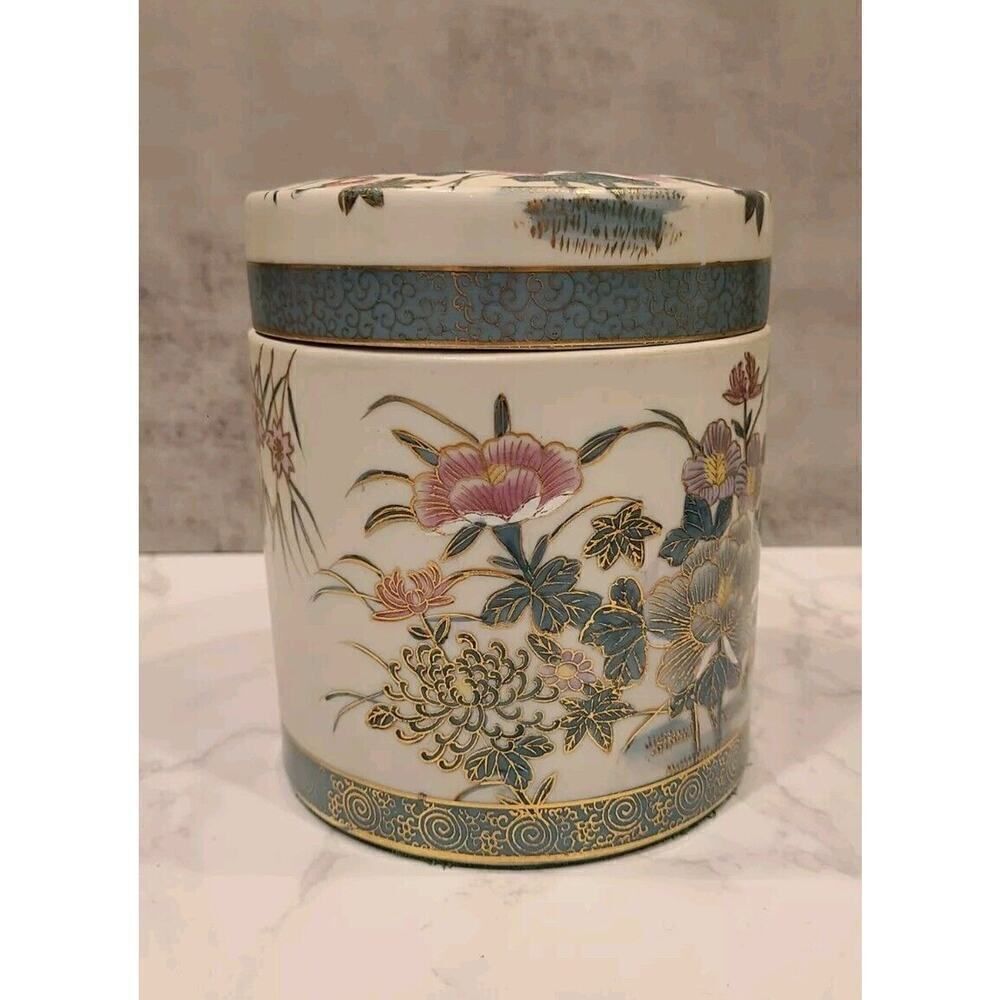 Hand Painted Imari Porcelain Asian Tabacco Jar Canister Ginger VINTAGE Gold